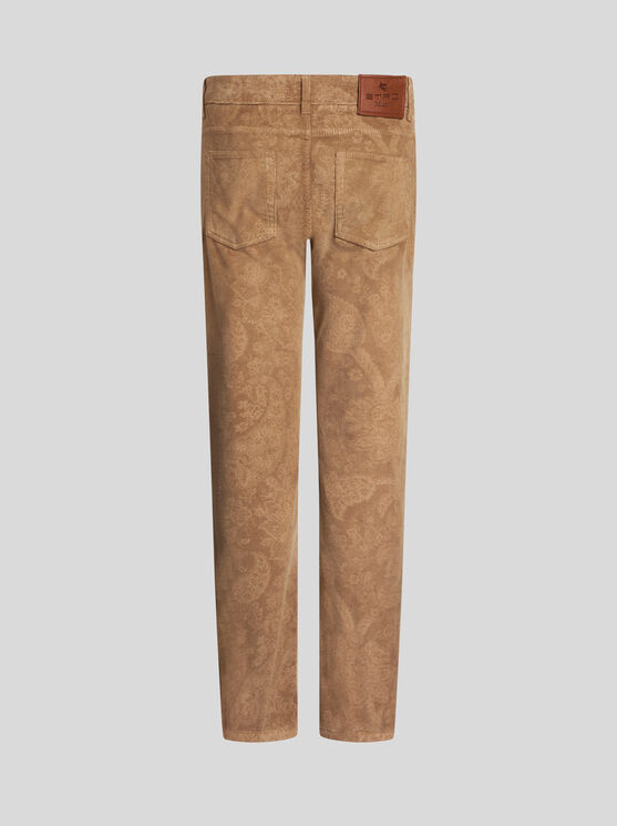 Shop Etro Velvet Trousers With Paisley Print In Beige