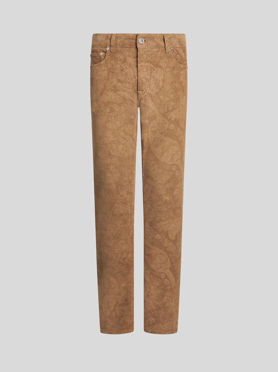 Shop Etro Velvet Trousers With Paisley Print In Beige