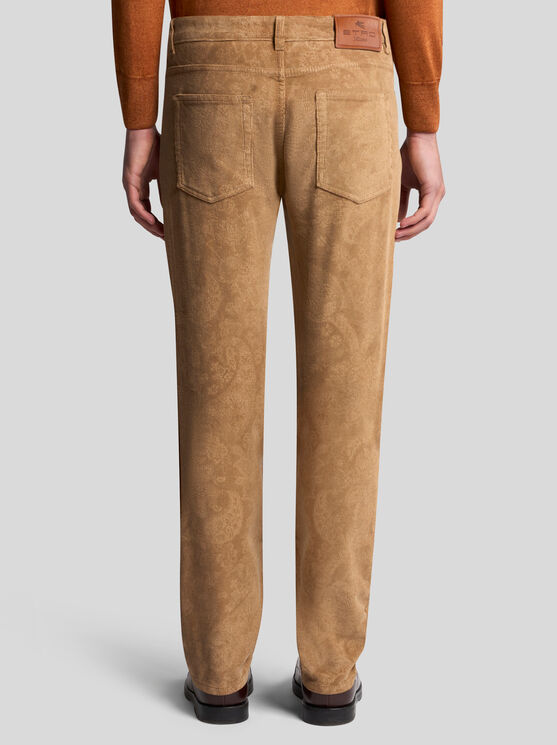 Shop Etro Velvet Trousers With Paisley Print In Beige