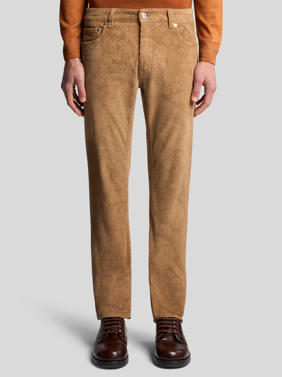 Shop Etro Velvet Trousers With Paisley Print In Beige