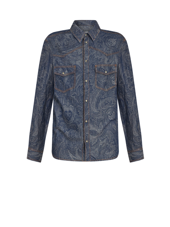 ETRO HEMD AUS DENIM TWILL MIT PAISLEYMUSTER