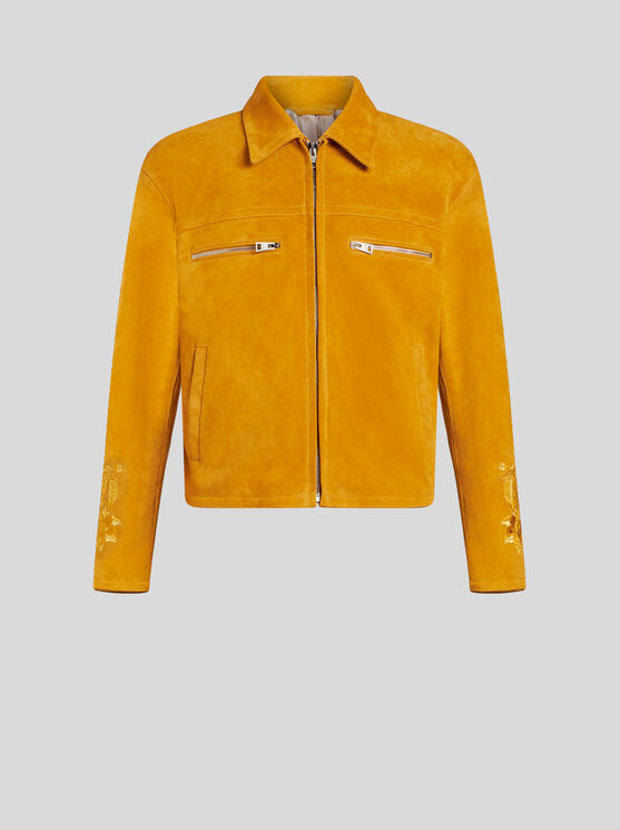 Shop Etro Suede Jacket With Embroidery In Yellow