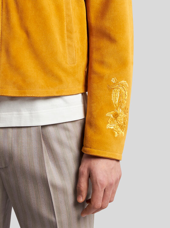 Shop Etro Suede Jacket With Embroidery In Yellow