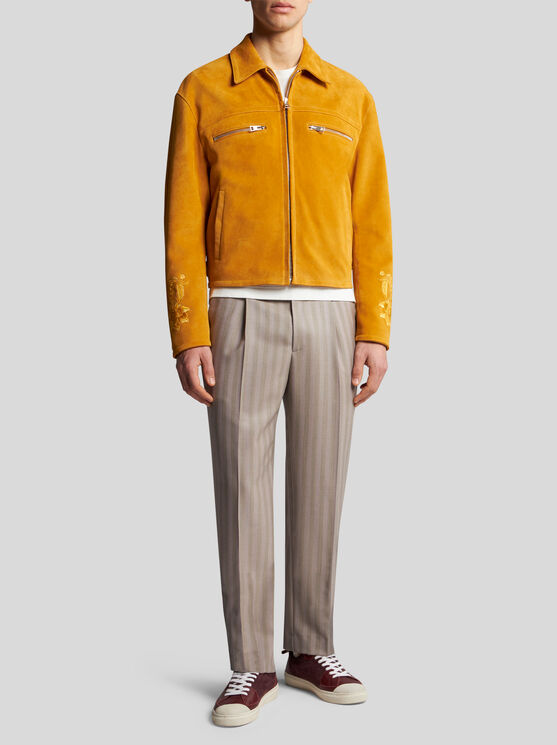 Shop Etro Suede Jacket With Embroidery In Yellow