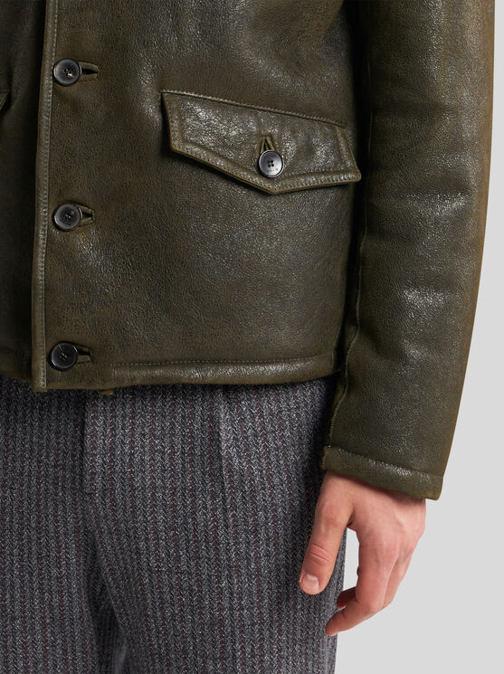 Shop Etro Shearling Jacket In Green