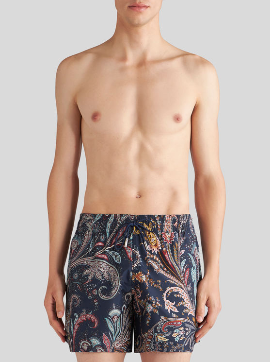 Shop Etro Paisley Swim Shorts In Navy Blue