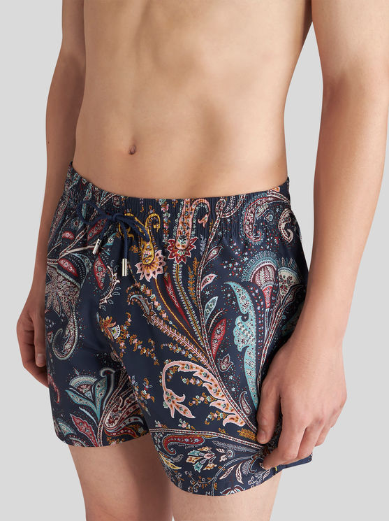 Shop Etro Paisley Swim Shorts In Navy Blue