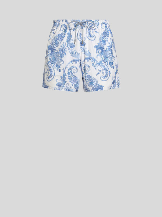 Shop Etro Summer Paisley Swim Shorts In Light Blue