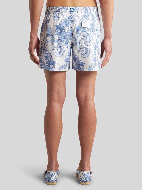 Shop Etro Summer Paisley Swim Shorts In Light Blue