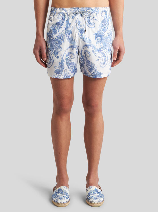 Shop Etro Summer Paisley Swim Shorts In Light Blue