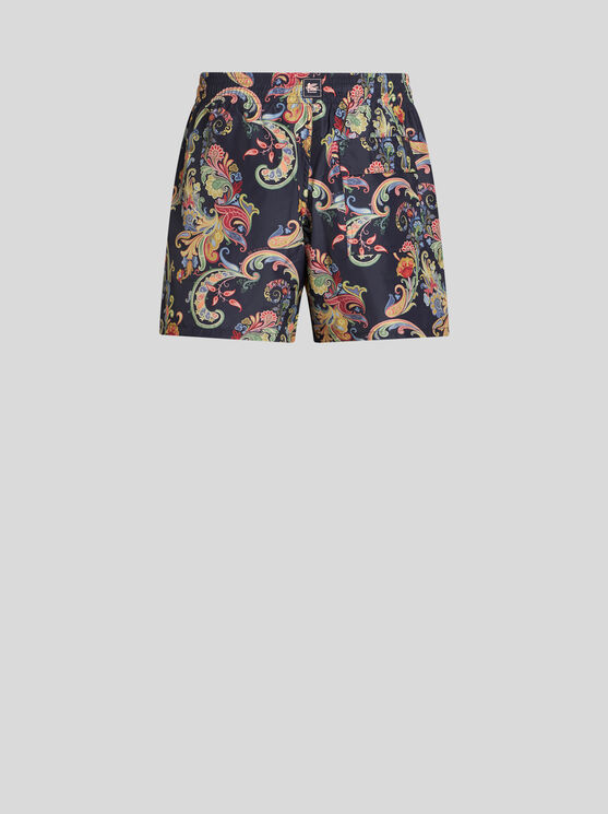 Shop Etro Summer Paisley Swim Shorts In Navy Blue