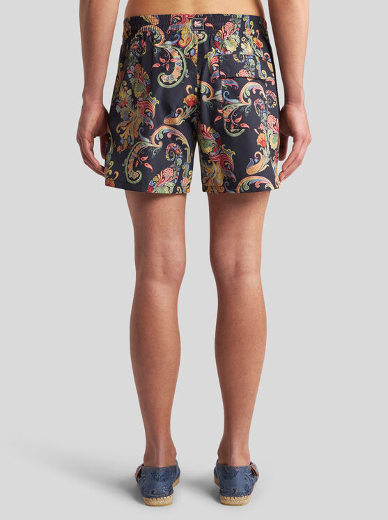 Shop Etro Summer Paisley Swim Shorts In Navy Blue