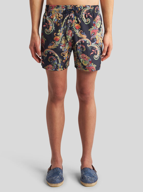 Shop Etro Summer Paisley Swim Shorts In Navy Blue