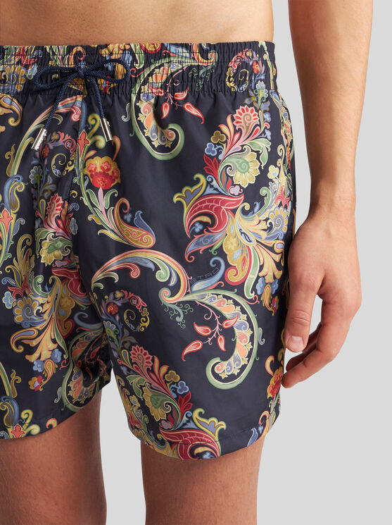 Shop Etro Summer Paisley Swim Shorts In Navy Blue