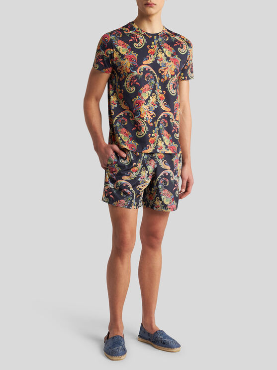 Shop Etro Summer Paisley Swim Shorts In Navy Blue