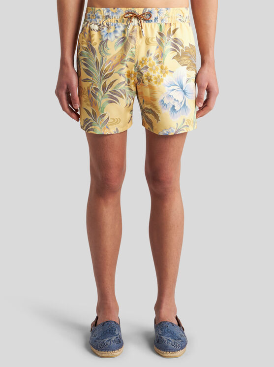 Shop Etro Swim Shorts With Print In Yellow