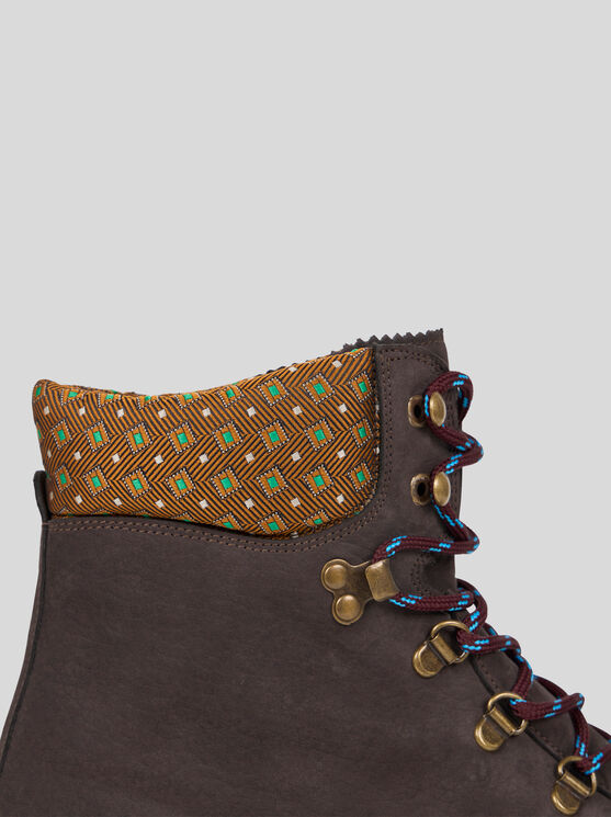 Etro Patterned-collar Lace-up Boots In Brown
