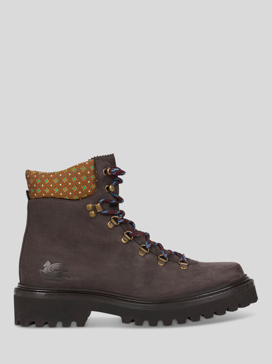 Etro Patterned-collar Lace-up Boots In Brown