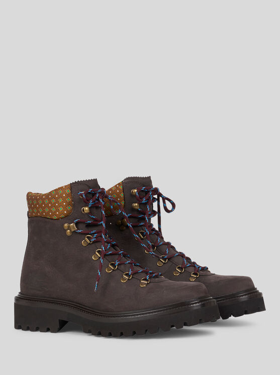 Etro Patterned-collar Lace-up Boots In Brown