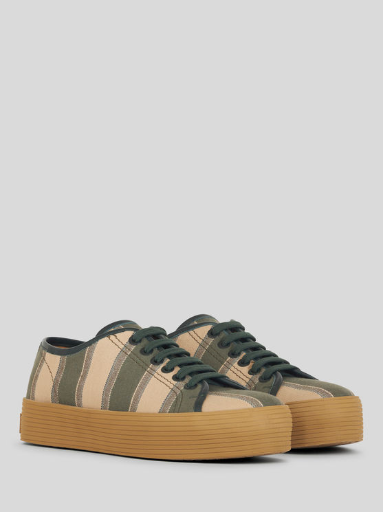 Shop Etro Jacquard Striped Sneakers In White