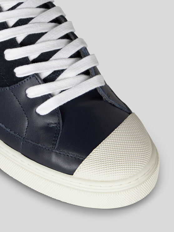 Shop Etro Leather Sneakers In Navy Blue