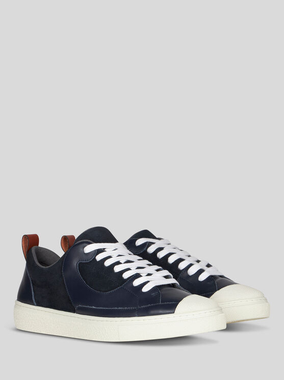 Shop Etro Leather Sneakers In Navy Blue