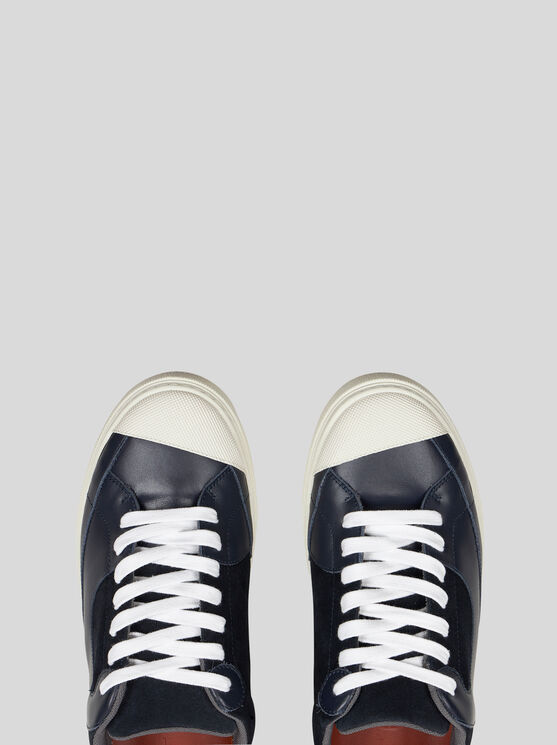 Shop Etro Leather Sneakers In Navy Blue