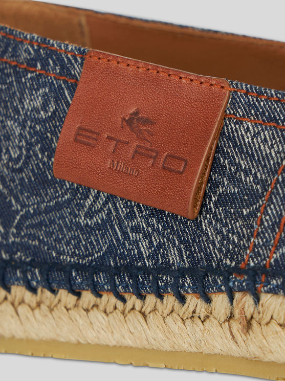 Shop Etro Cotton And Linen Paisley Espadrilles In Navy Blue