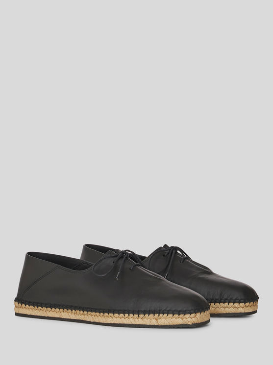 Shop Etro Leather Lace-up Espadrilles In Black