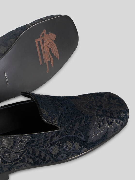 Shop Etro Jacquard Loafers In Navy Blue