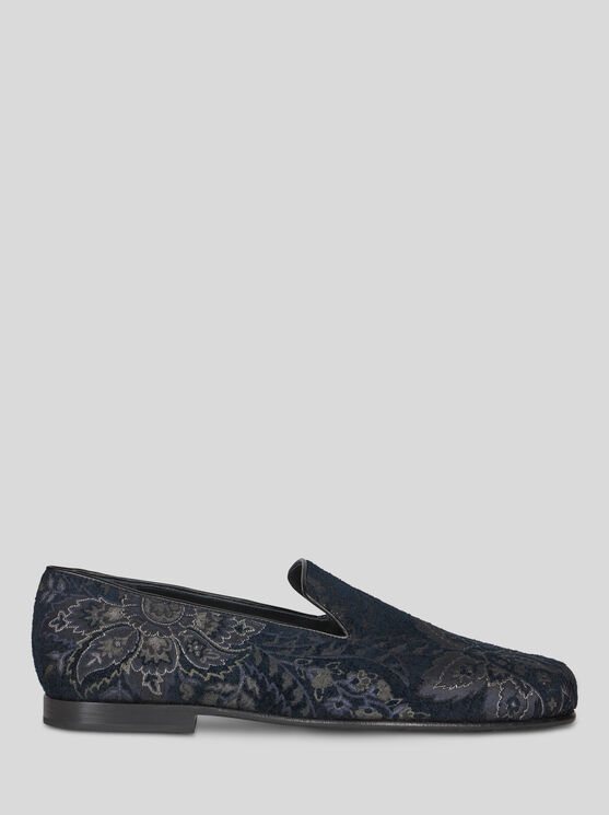 Shop Etro Jacquard Loafers In Navy Blue