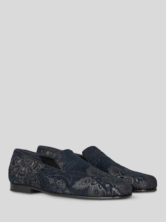 Shop Etro Jacquard Loafers In Navy Blue