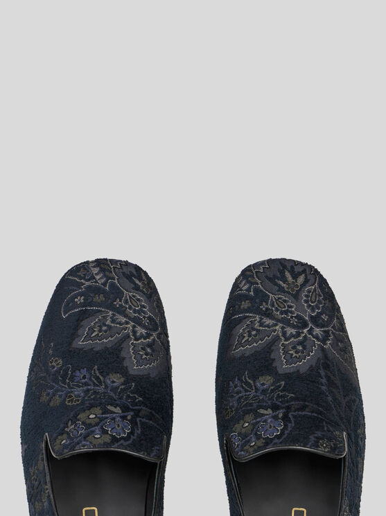 Shop Etro Jacquard Loafers In Navy Blue