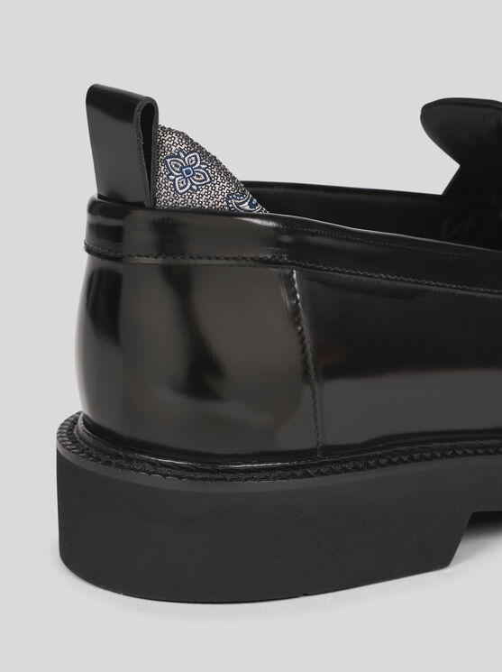 Etro Leather Penny Loafers With Insert In Black