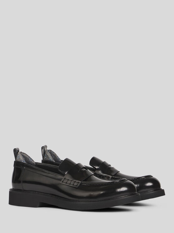 Etro Leather Penny Loafers With Insert In Black