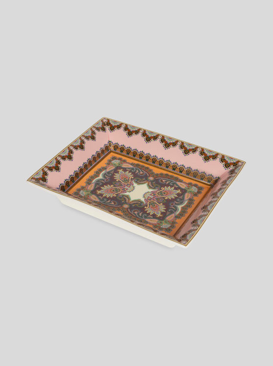 Etro , Rechteckiges Tablett Aus Porzellan Mit Paisley-foliage-motiv, Multicolor In Multi