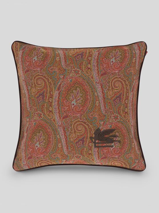 Etro , Kissen Aus Samt Und Leder Mit Arnica-motiv, Braun In Brown