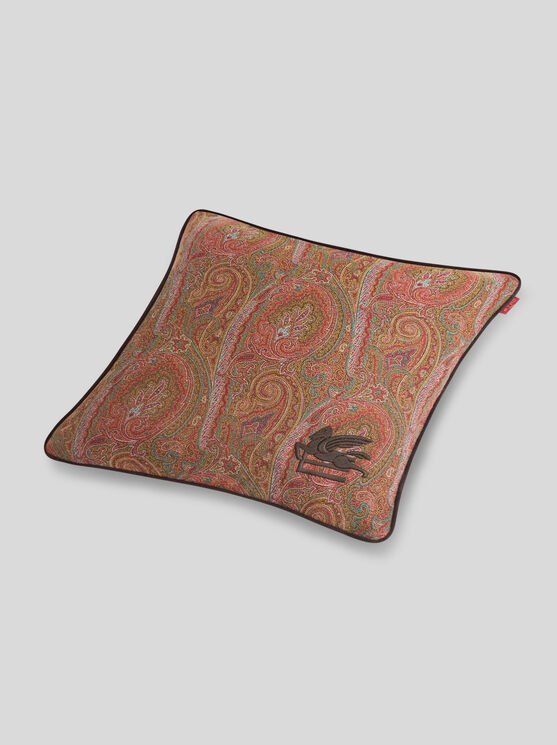 Etro , Kissen Aus Samt Und Leder Mit Arnica-motiv, Braun In Brown