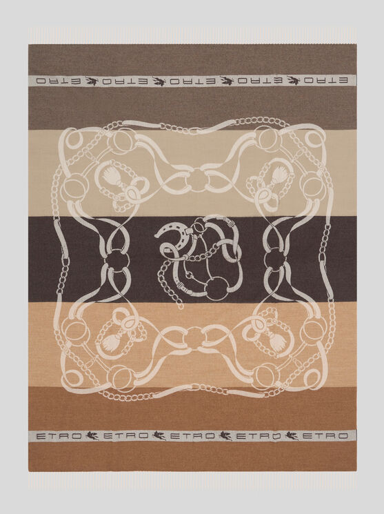 Etro , Plaid Aus Wolle Mit Wappen- Und Pferde-motiv, Multicolor In Multi