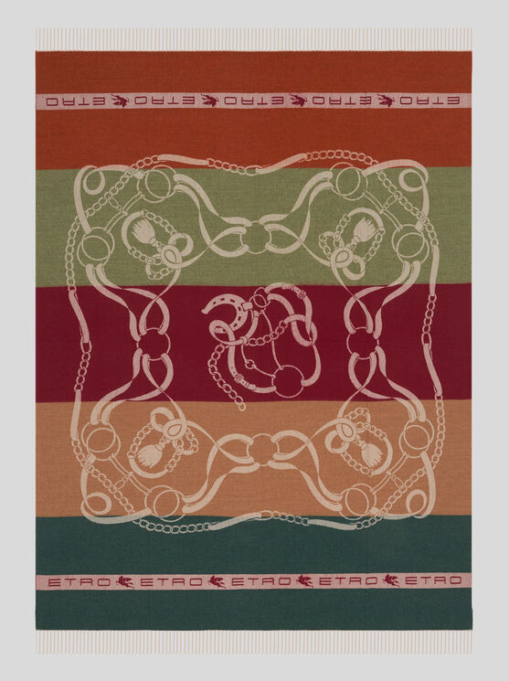 Etro , Plaid Aus Wolle Mit Wappen- Und Pferde-motiv, Multicolor In Multi
