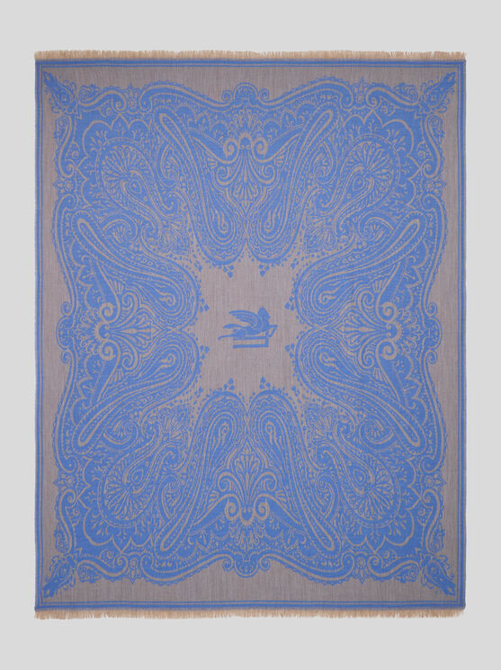 Etro Plaid Aus Wolle Mit Paisleymuster Und Jacquard-logo In Hellblau