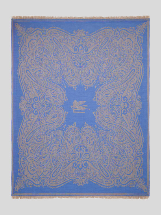 Etro Plaid Aus Wolle Mit Paisleymuster Und Jacquard-logo In Hellblau