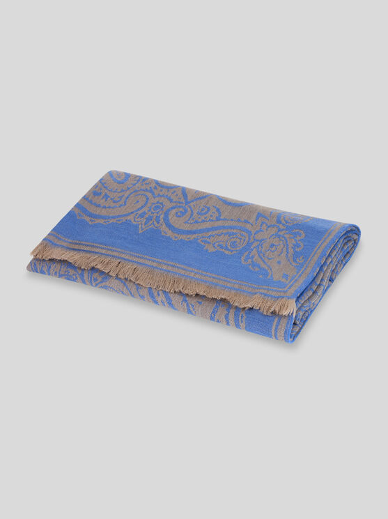 Etro Plaid Aus Wolle Mit Paisleymuster Und Jacquard-logo In Hellblau
