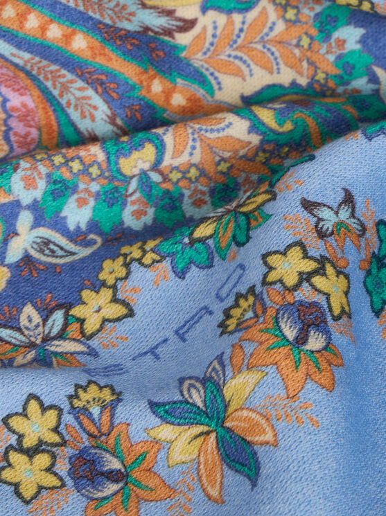 Etro Plaid Aus Wolle Mit Blumen- Und Paisley-print In Hellblau