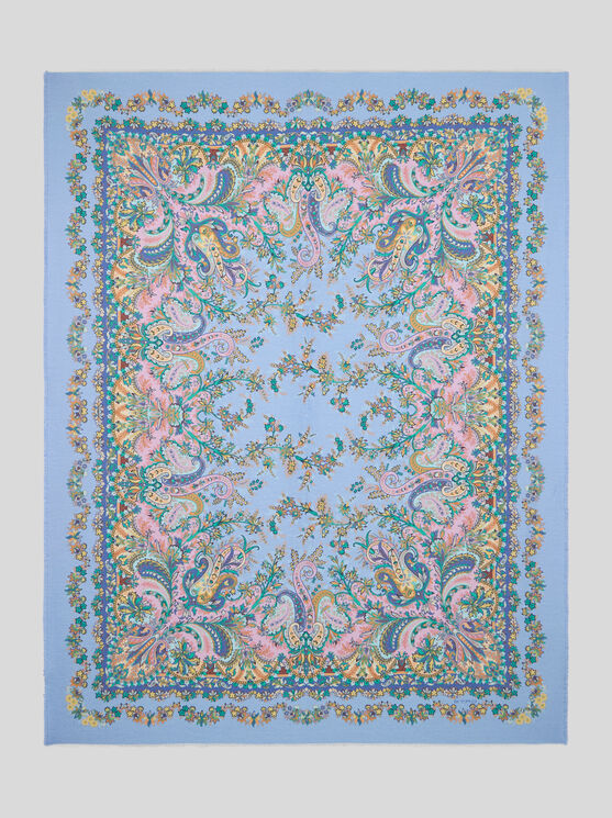 Etro Plaid Aus Wolle Mit Blumen- Und Paisley-print In Hellblau
