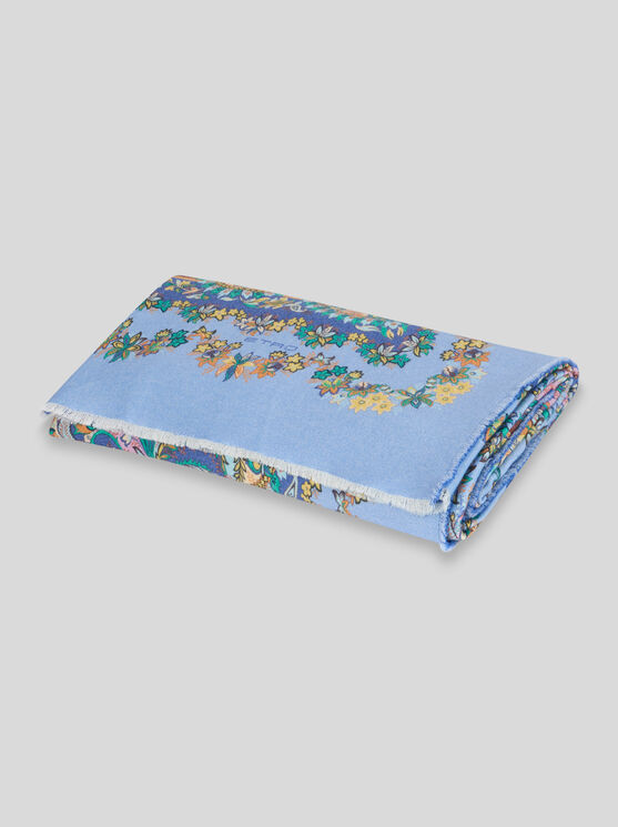 Etro Plaid Aus Wolle Mit Blumen- Und Paisley-print In Hellblau