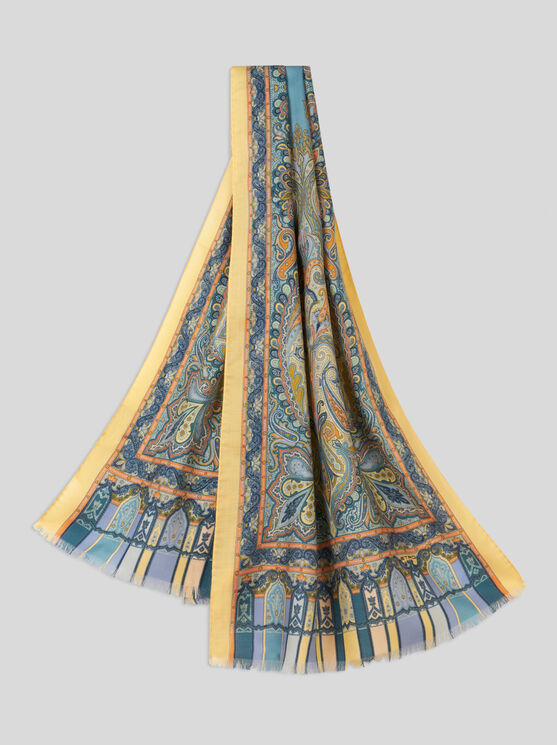 Shop Etro Printed Wool And Silk Scarf In Navy Blue