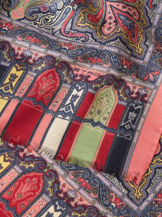 Etro Printed Wool And Silk Scarf In Red