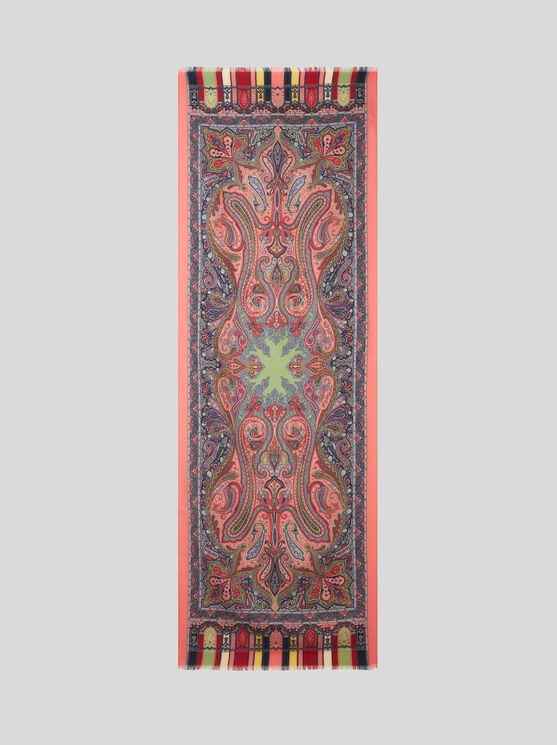 Etro Printed Wool And Silk Scarf In Red