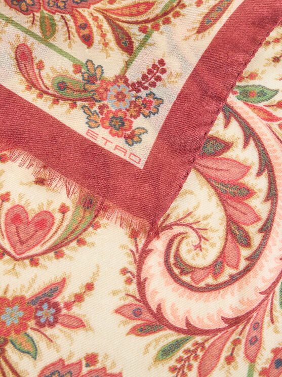 Etro , Wool, Cashmere And Silk Scarf With Print, Woman, Burgundy In Burgundy